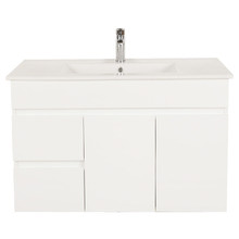 Bianca 900mm Gloss White Wall Hung Vanity with Ceramic Countertop